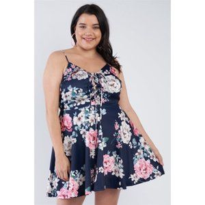 Navy Floral Mini Corset Dress Size Large NWOT